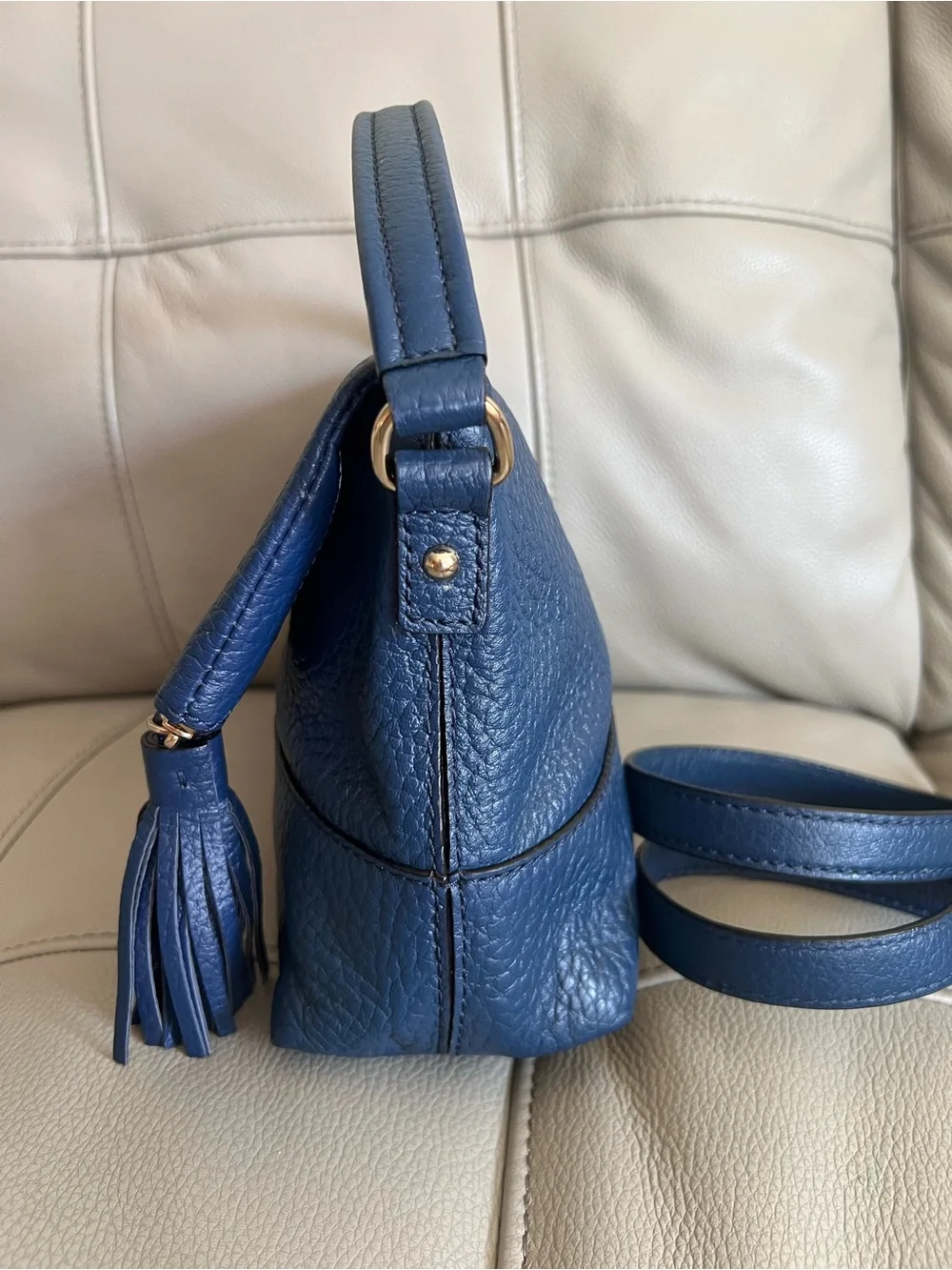 Kate Spade New York Avenue Blue Leather Cross Body Bag with Tassel